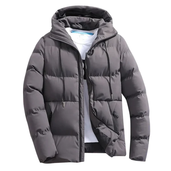 Men’s Coat Fall Winter Solid Grey Zipper Hooded